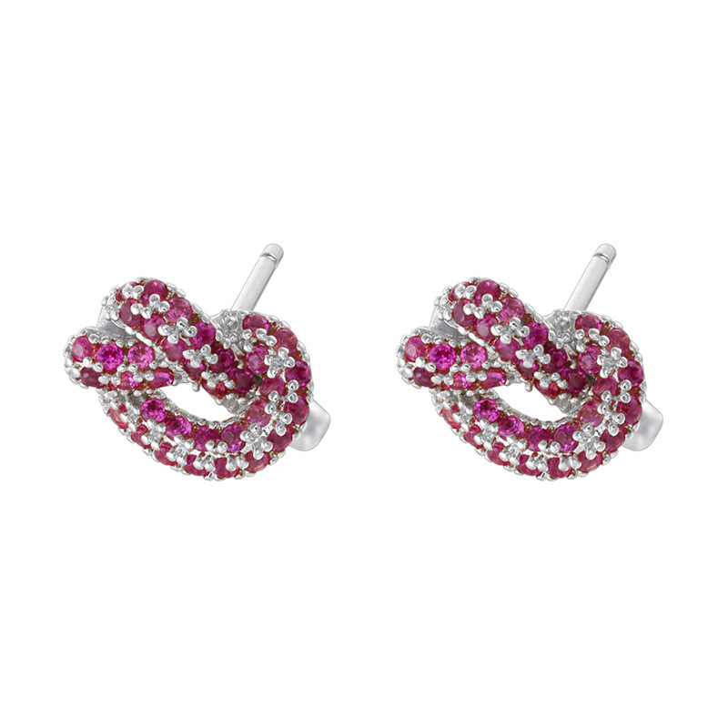 10:1 pair of white gold rose red diamond alkaline water knot earrings