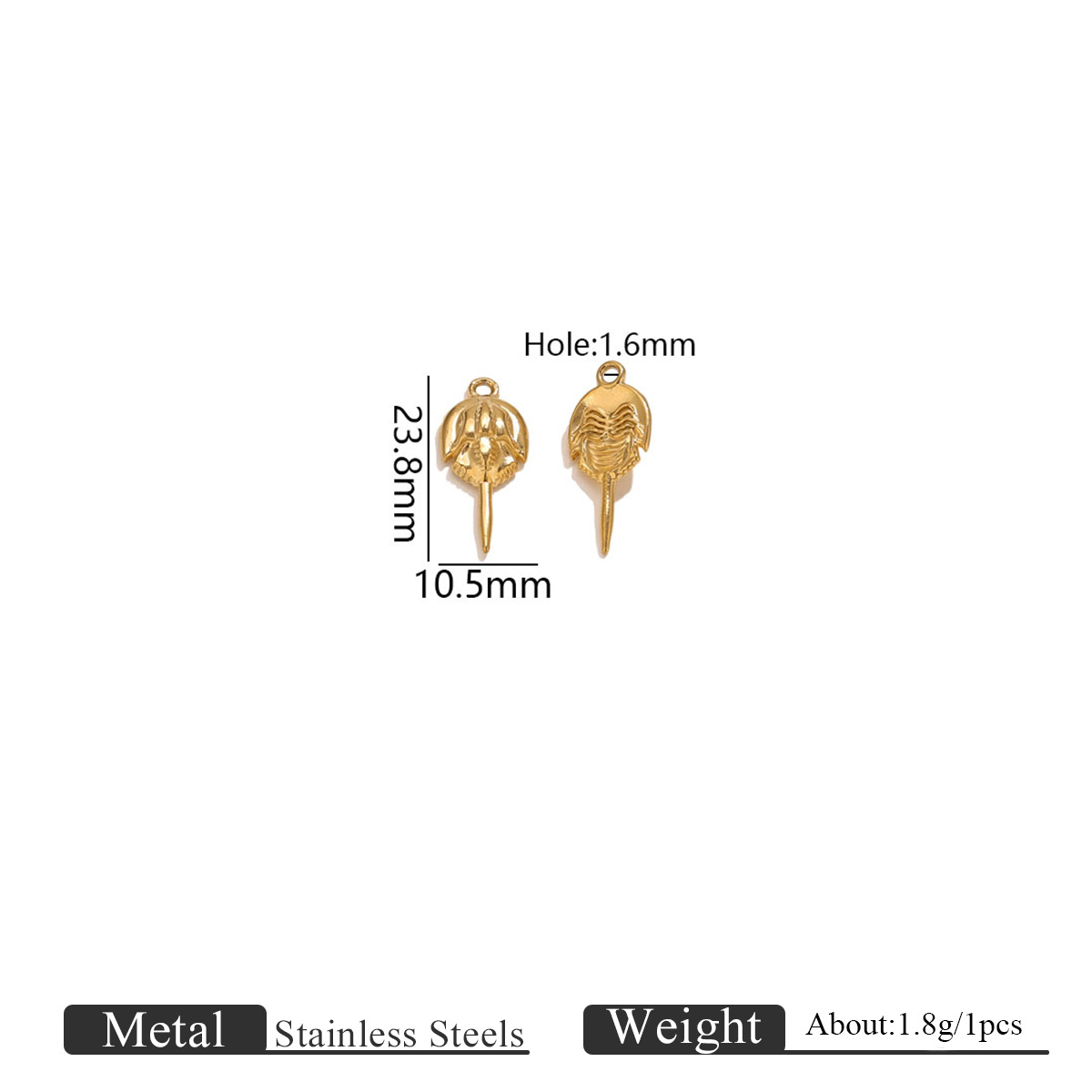 1:Single hole horseshoe crab small pendant-gold 1152