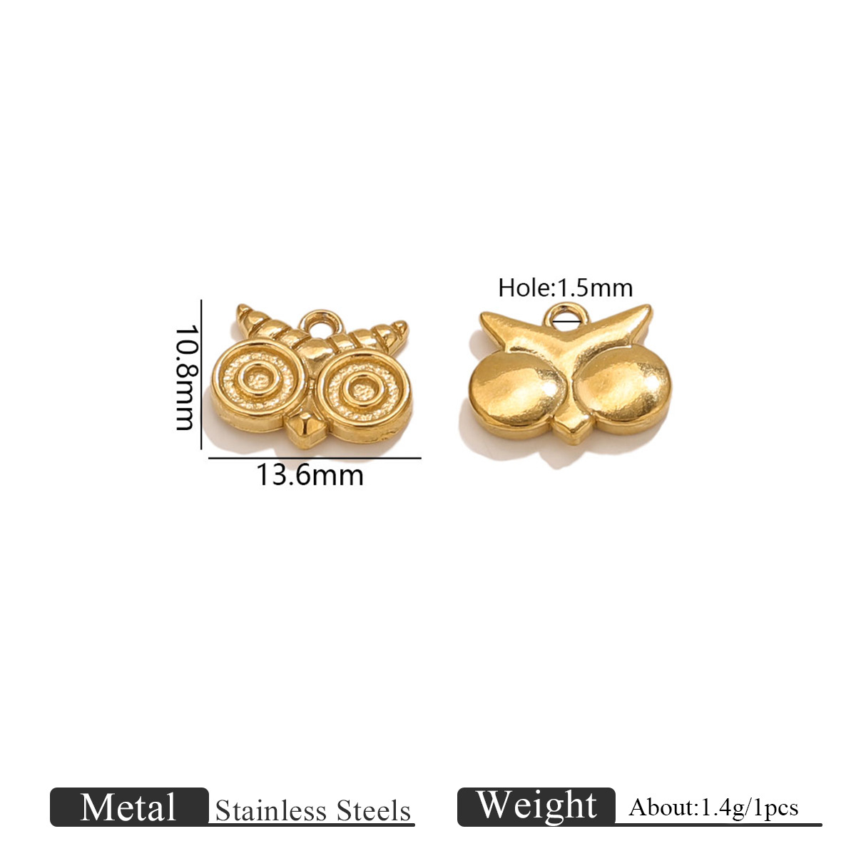 8:Single hole owl small pendant-gold 1147