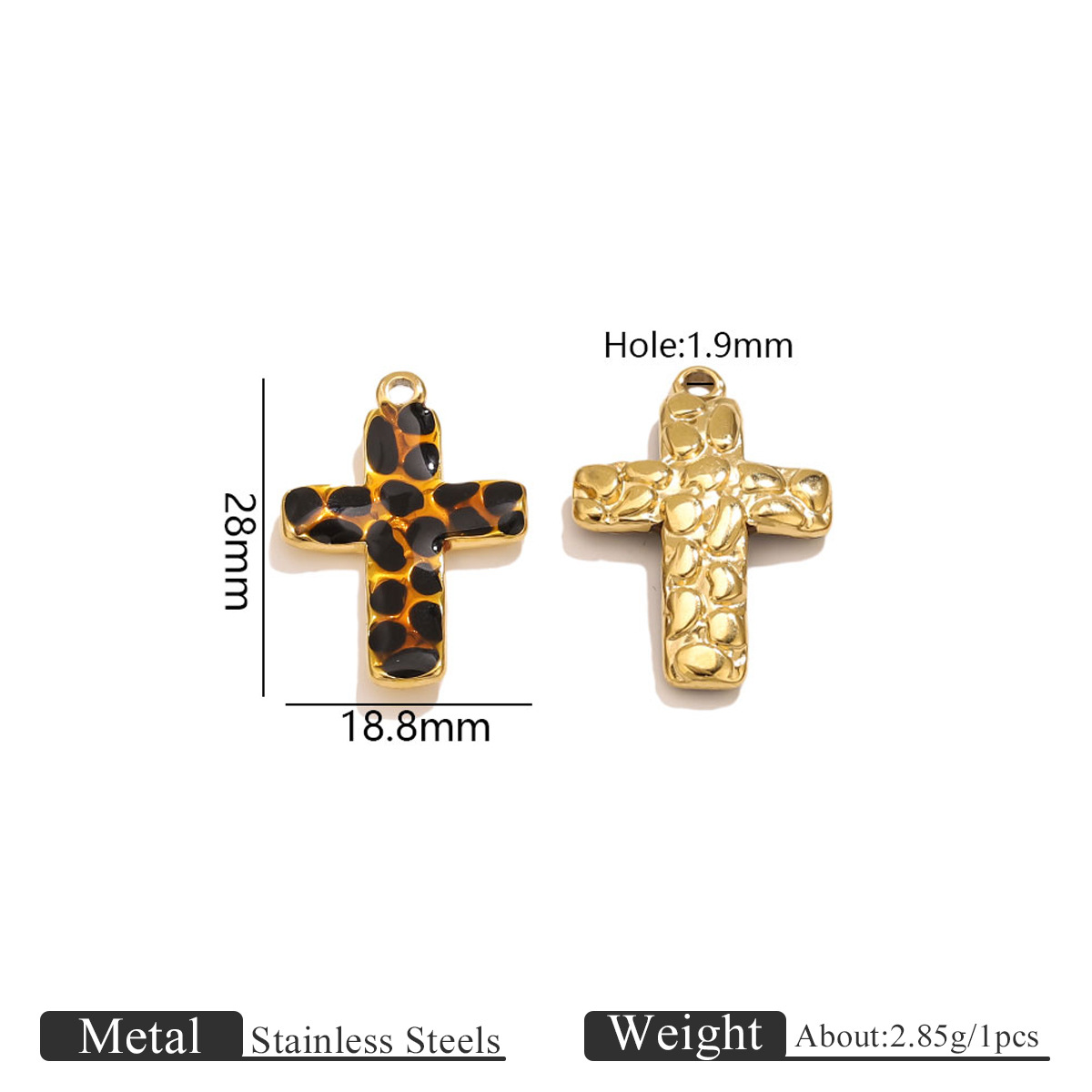 9:Cross leopard print pendant black
