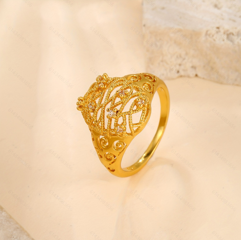 Copper-hollow heart diamond ring 7