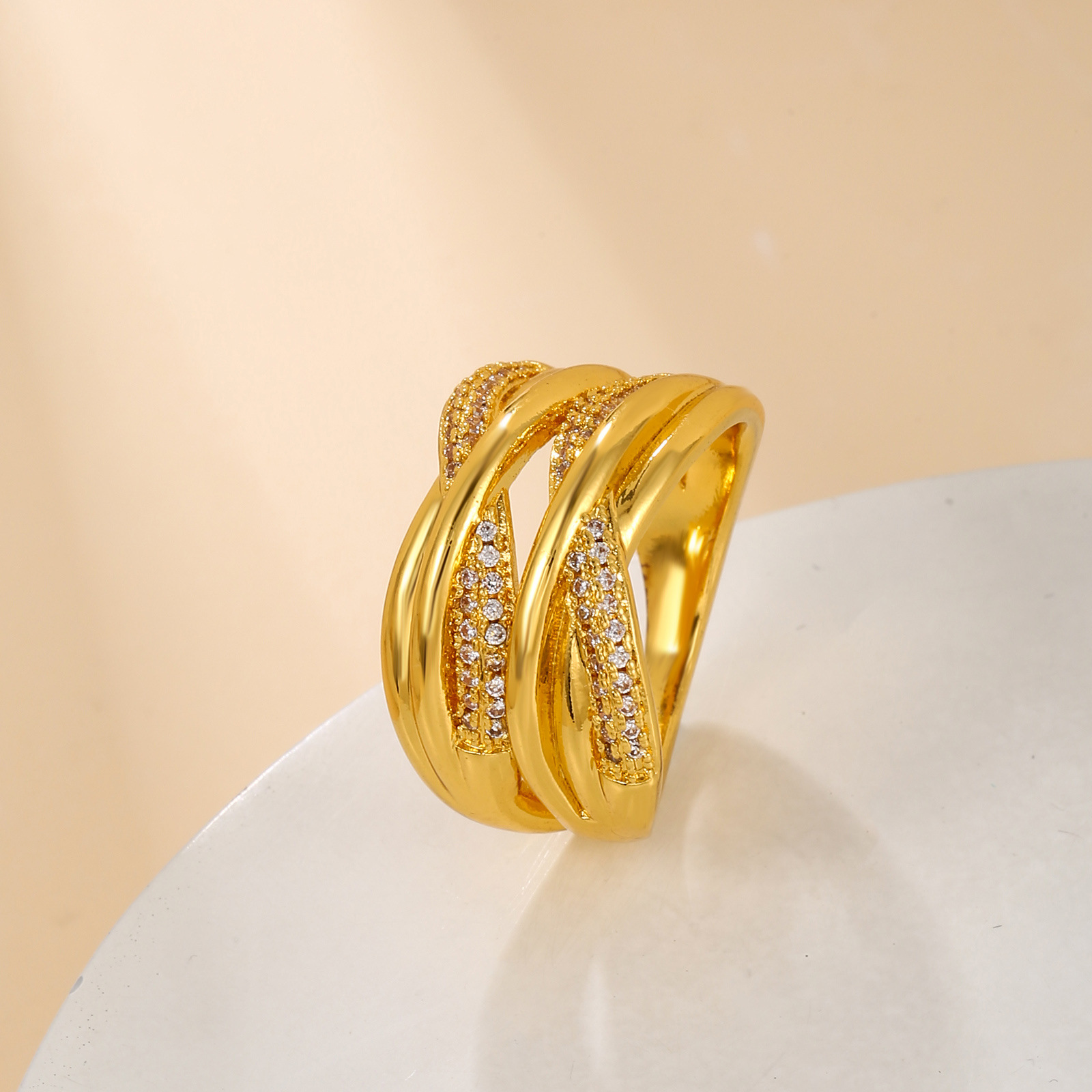 8:Copper - double row granny knot micropaved zirconia ring