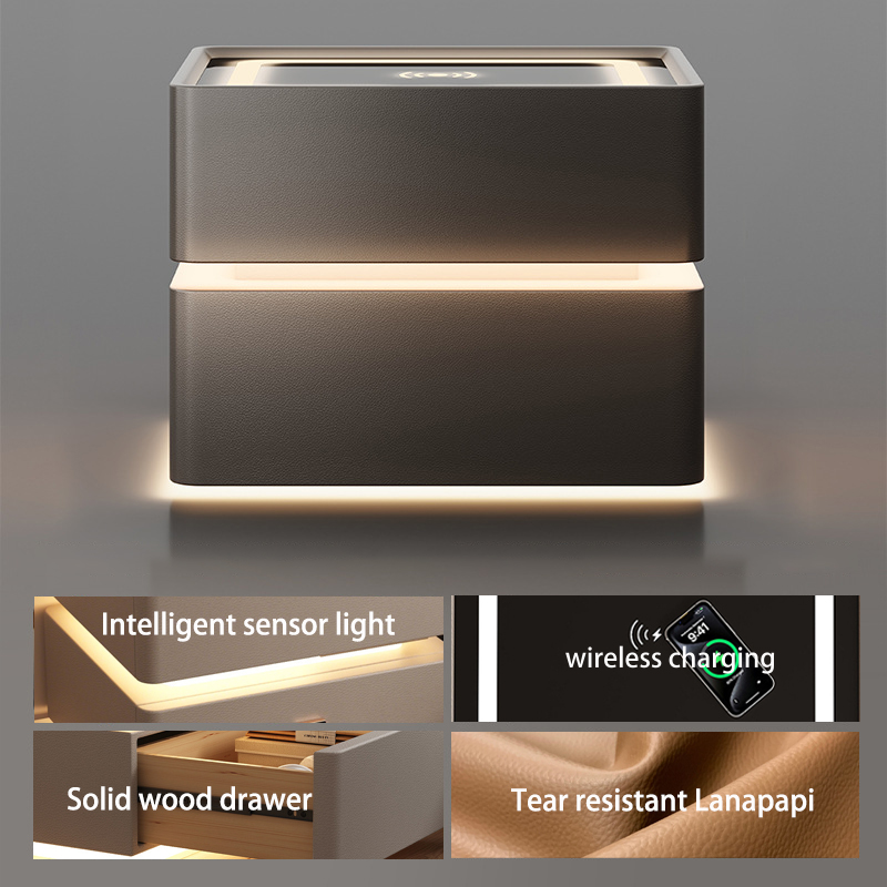 Solid Wood - Three color Lamp Wireless Charging - Dark Grey