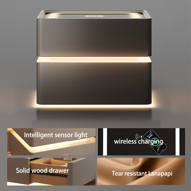 Solid Wood - Three color Lamp Wireless Charging - Black