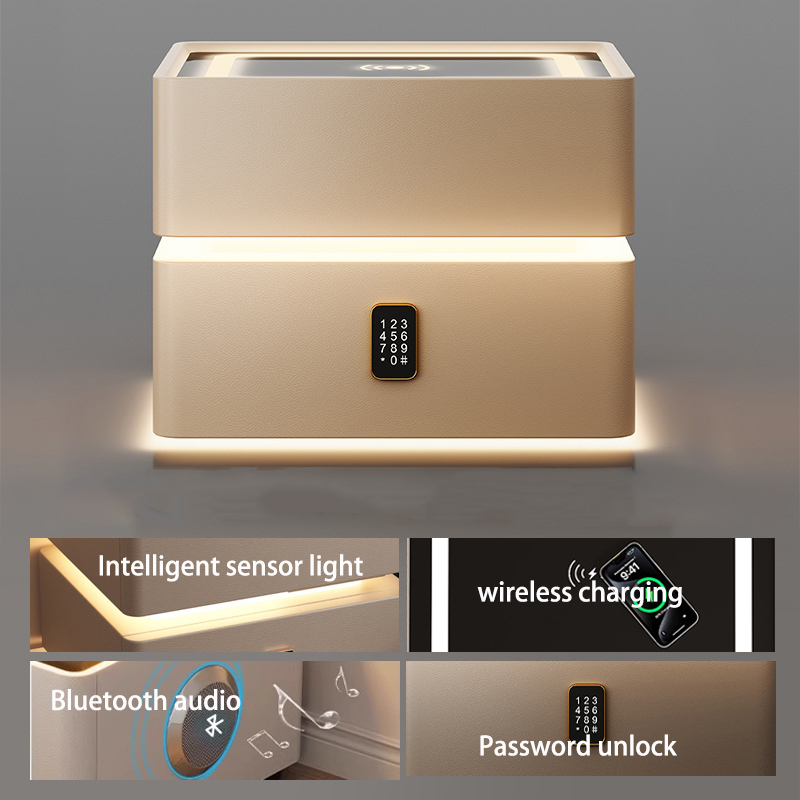 solid wood - three color light wireless charging lock speaker - light gray