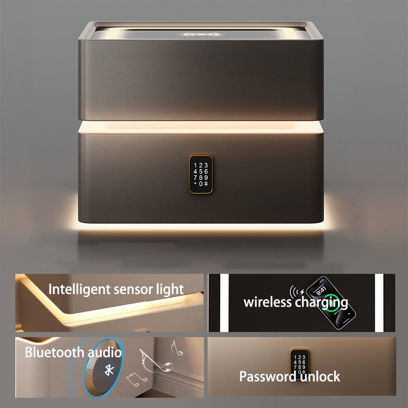 solid wood - three color light wireless charging lock speaker - black