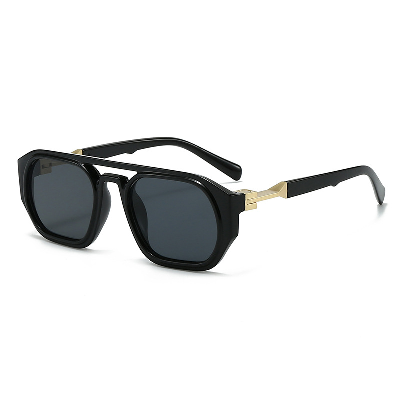 C1-bright black frame gold black feet-black gray film