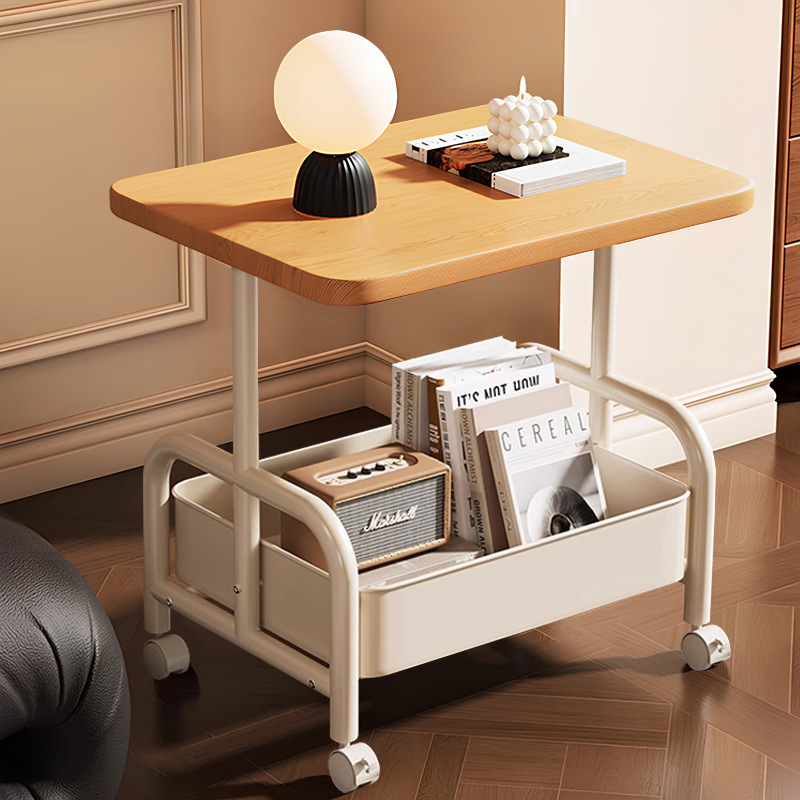 Widened desktop [log color] double-layer storage/with silent wheels