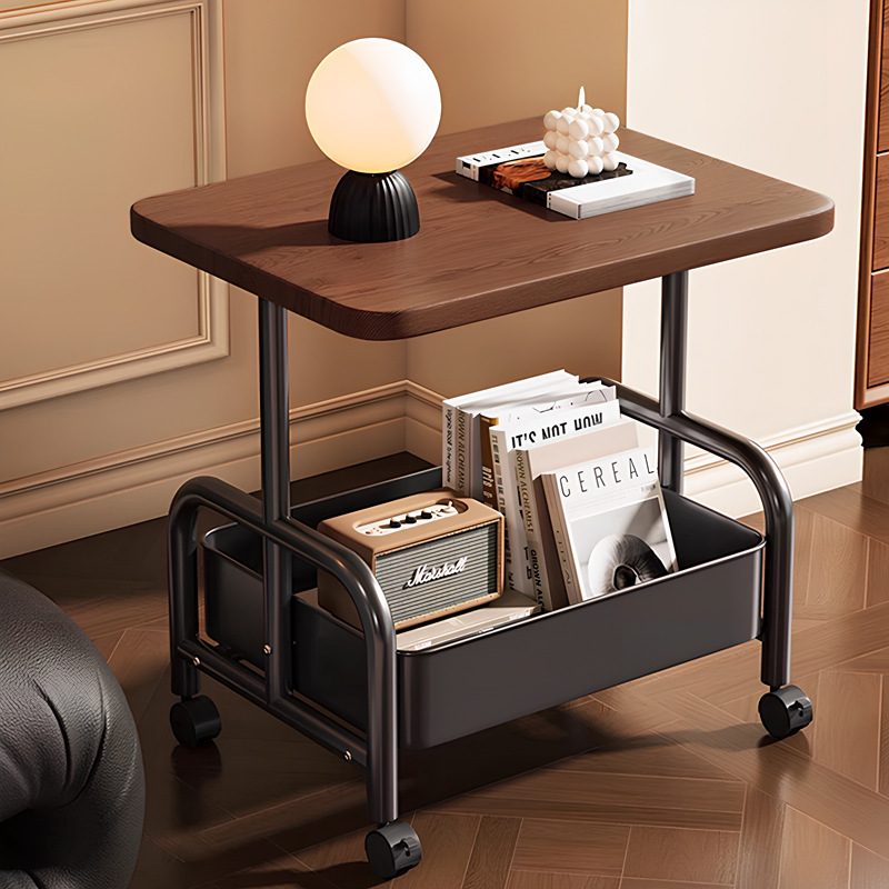 Widened desktop [walnut color] double-layer storage/with silent wheels