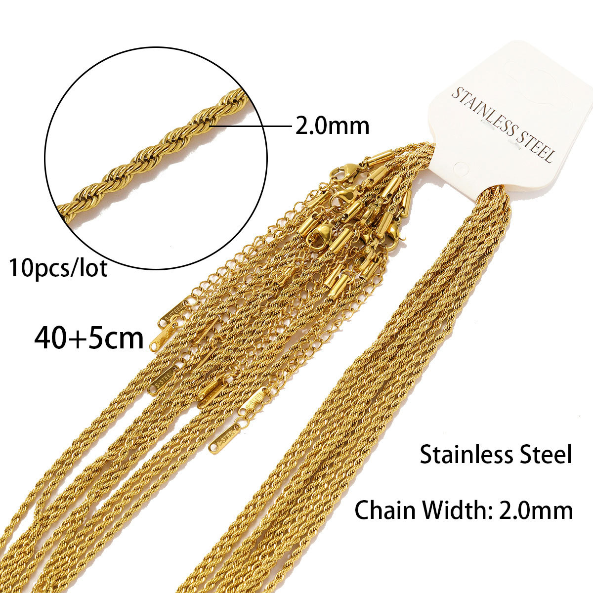 7:2mm twist chain 40 5 pointed gold