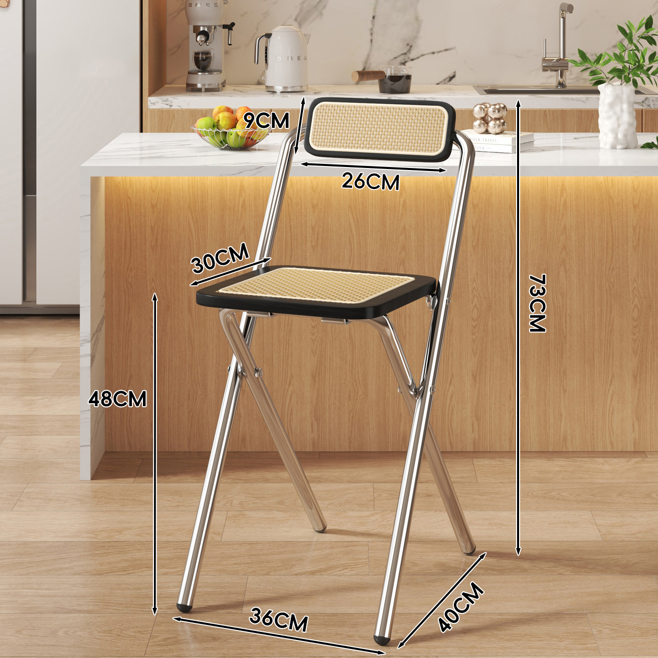 Black Wood Grain Square Mat - Black Wood Grain Back - 48CM Electroplated Legs