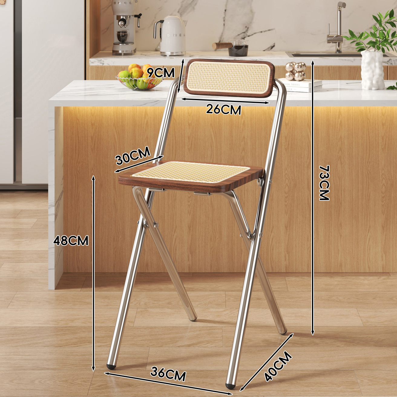 Walnut Color Square Cushion - Walnut Color Back - 48CM Electroplated Legs
