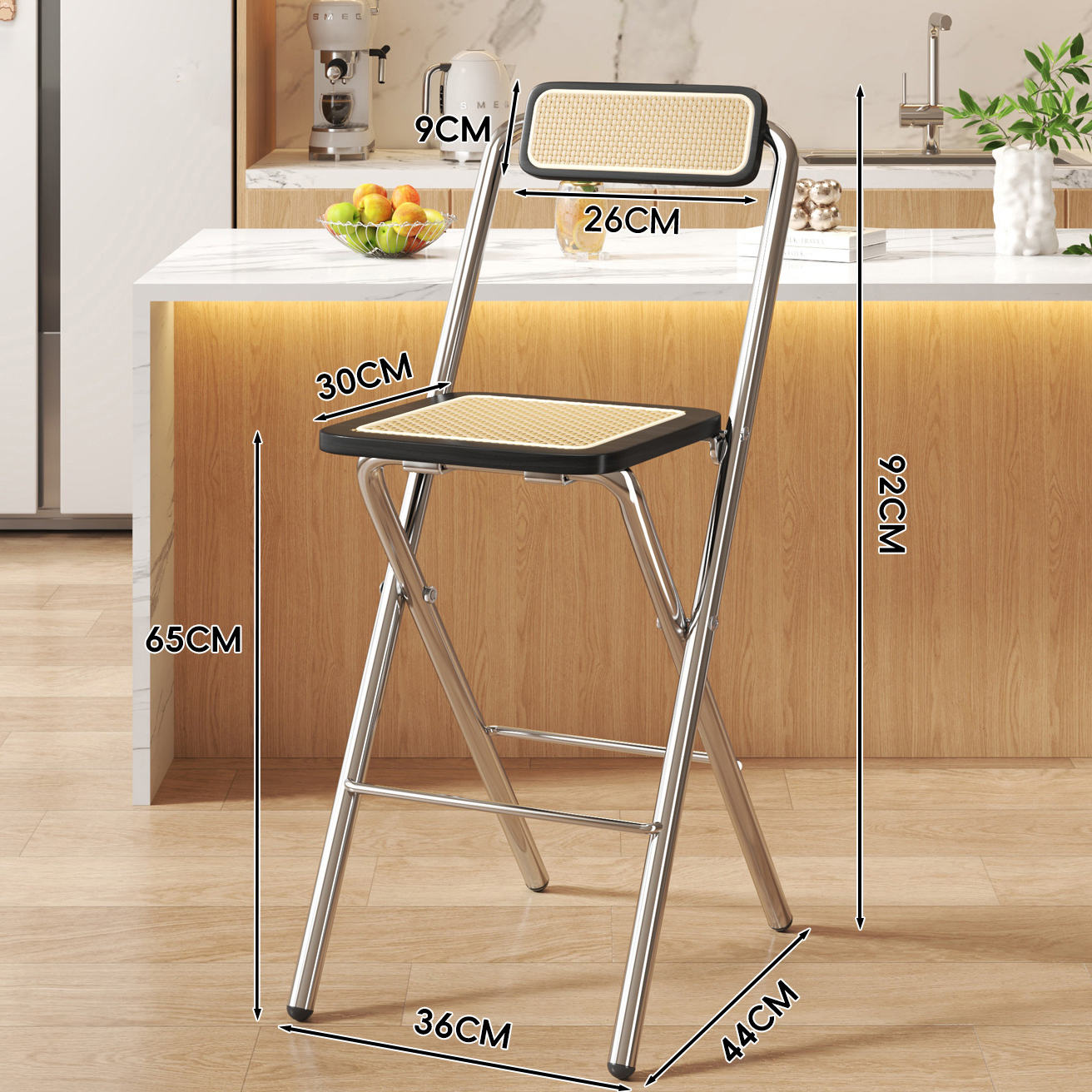 Black Wood Grain Square Cushion - Black Wood Grain Back - 65CM Electroplated Legs