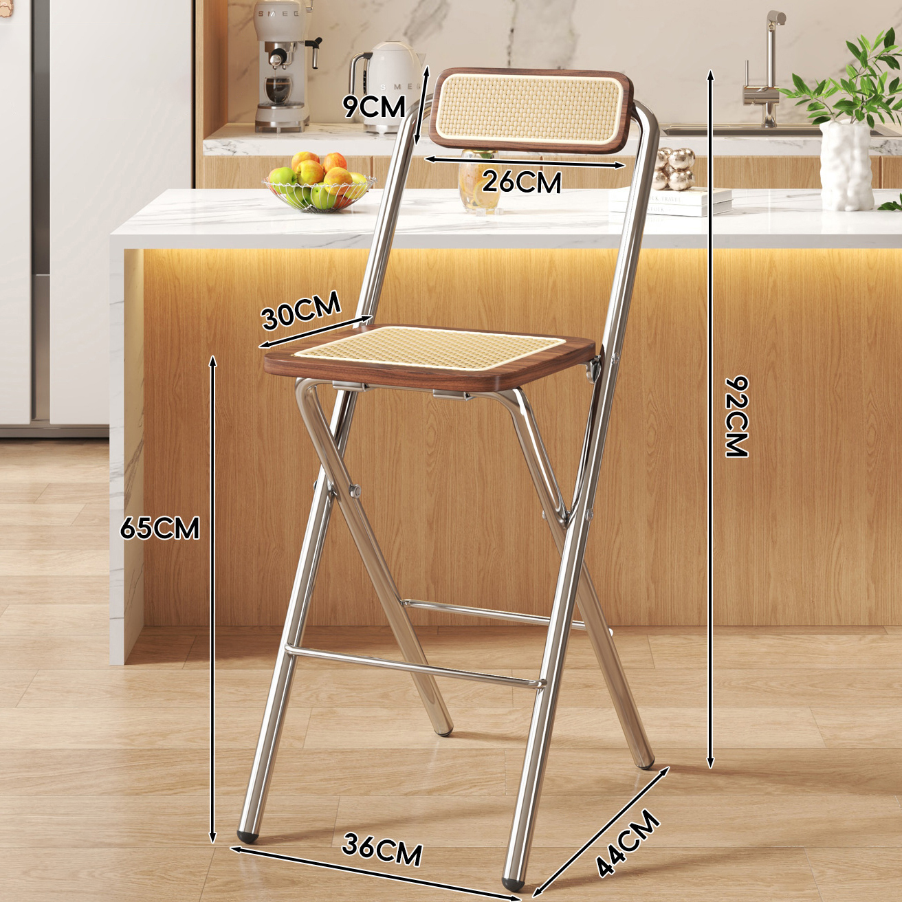 Walnut Color Square Cushion - Walnut Color Back - 65CM Electroplated Legs