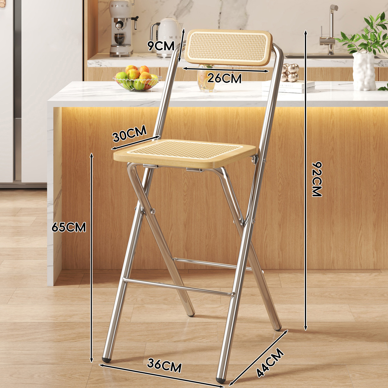 Natural Wood Color Square Mat - Natural Wood Color Back - 65CM Electroplated Legs