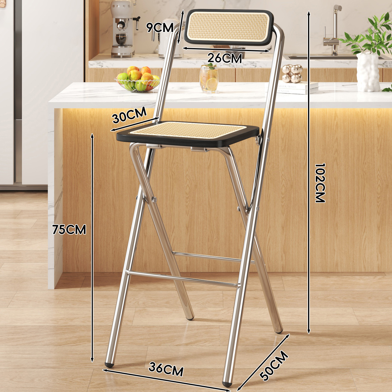 Black Wood Grain Square Cushion - Black Wood Grain Back - 75CM Electroplated Legs