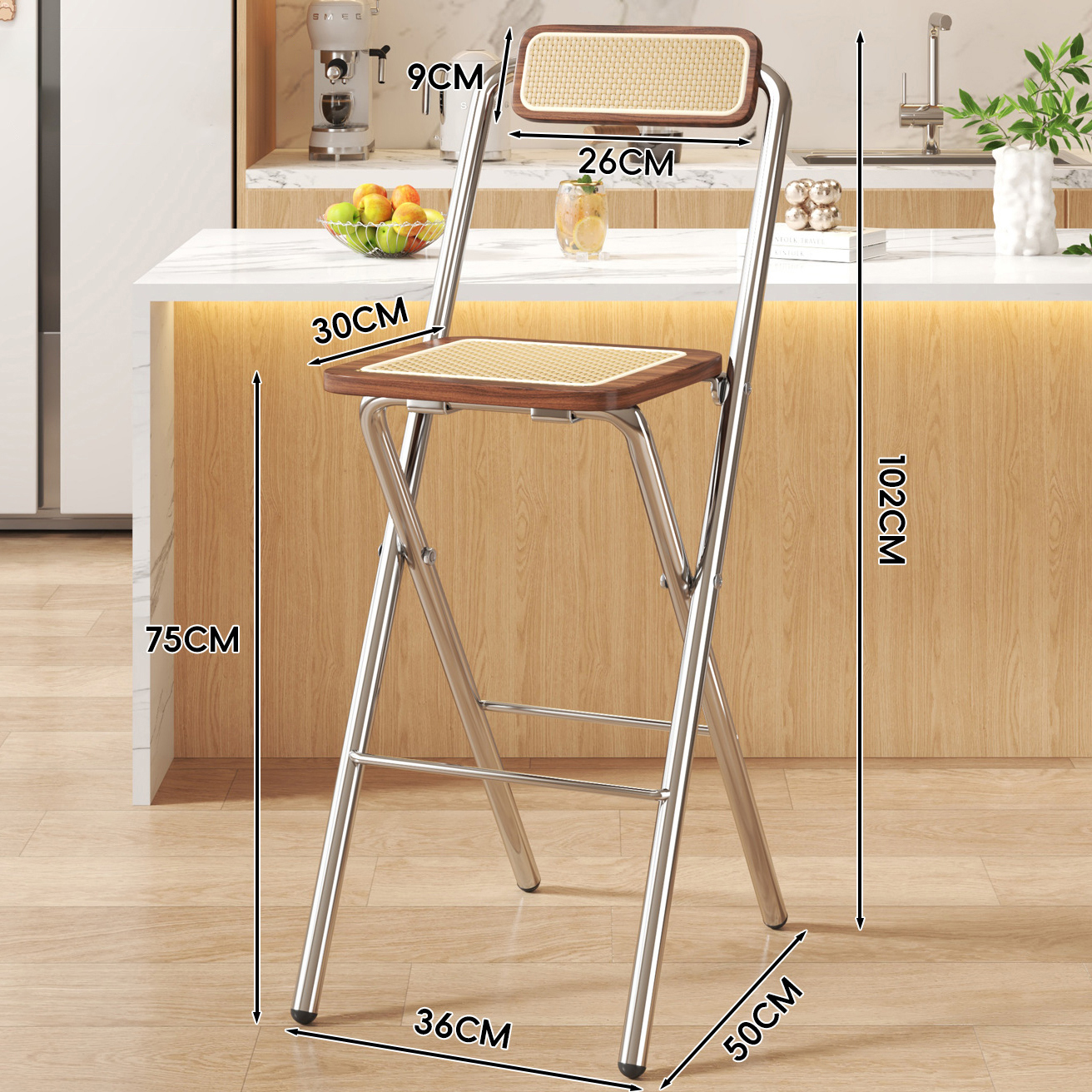 Walnut-colored square cushion - walnut-colored back - 75CM plated legs