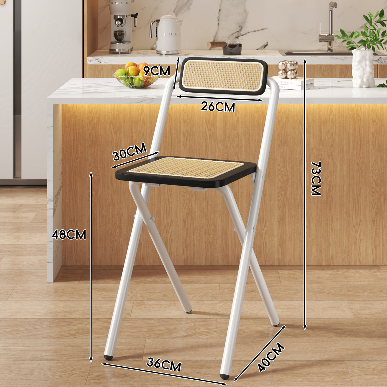 Black Wood Grain Square Cushion - Black Wood Grain Back - 48CM White Legs