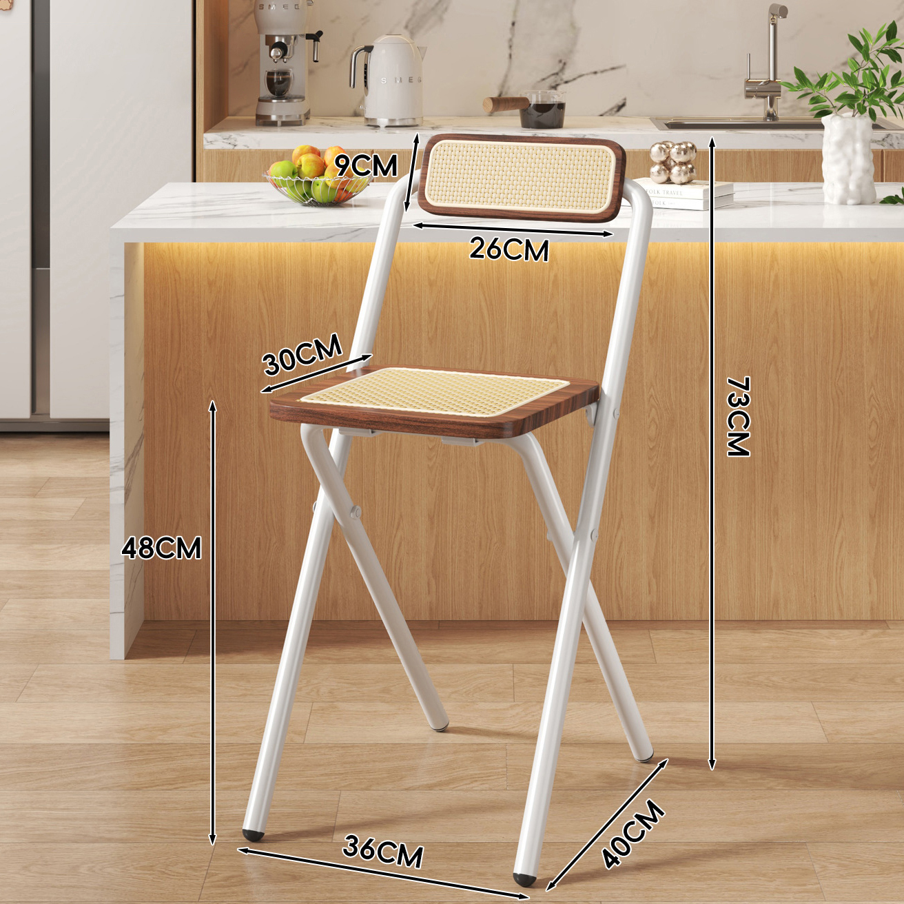 Walnut Color Square Cushion - Walnut Back - 48CM White Legs