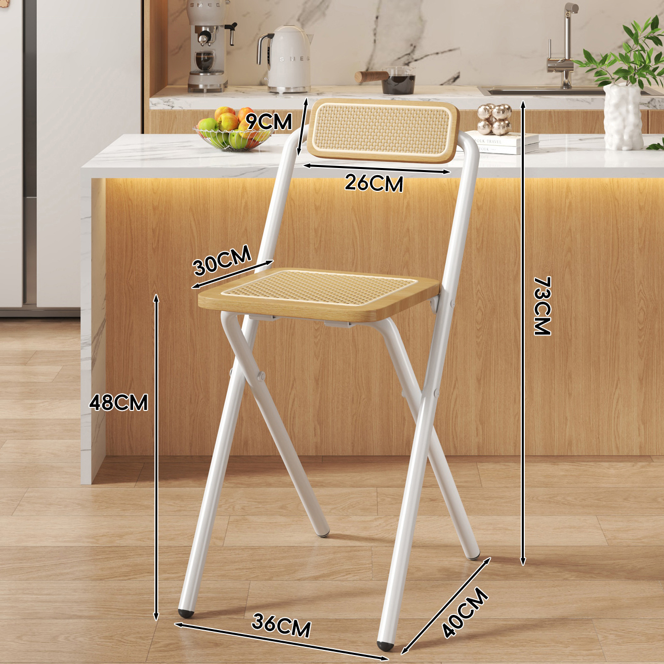 Natural Wood Color Square Cushion - Natural Wood Color Back - 48CM White Legs