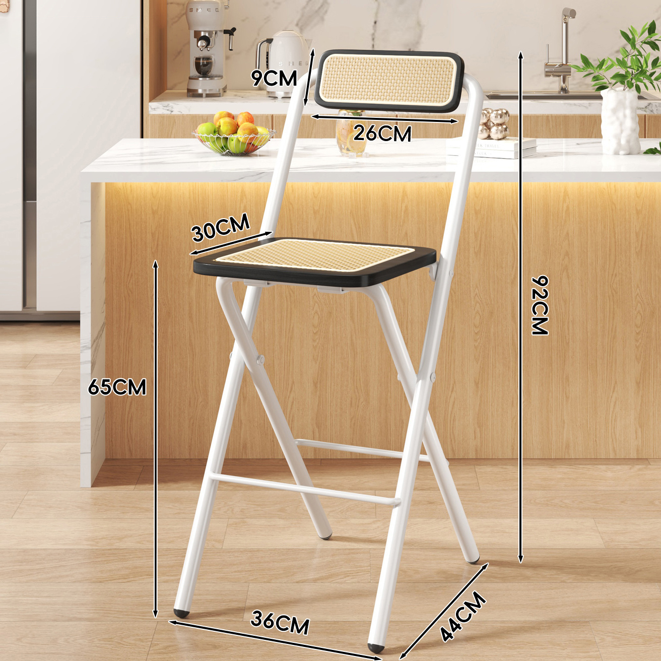 Black Wood Grain Square Mat - Black Wood Grain Back - 65CM White Legs