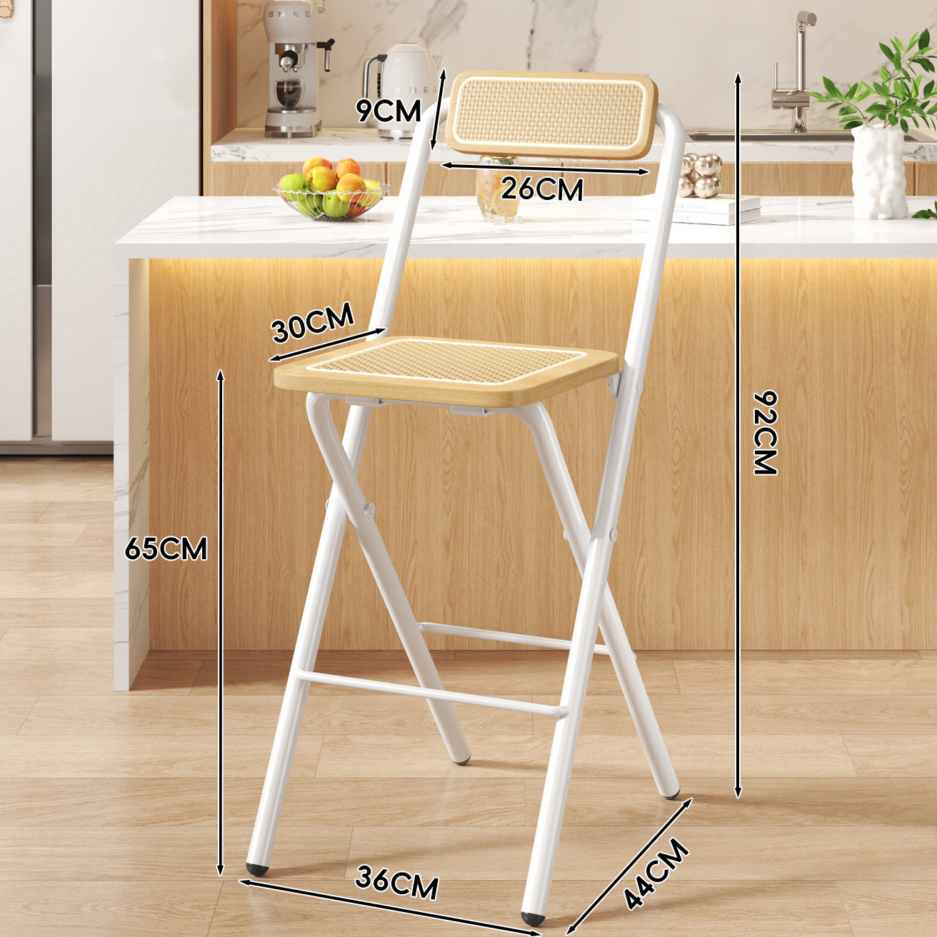 Natural Wood Color Square Cushion - Natural Wood Color Back - 65CM White Legs