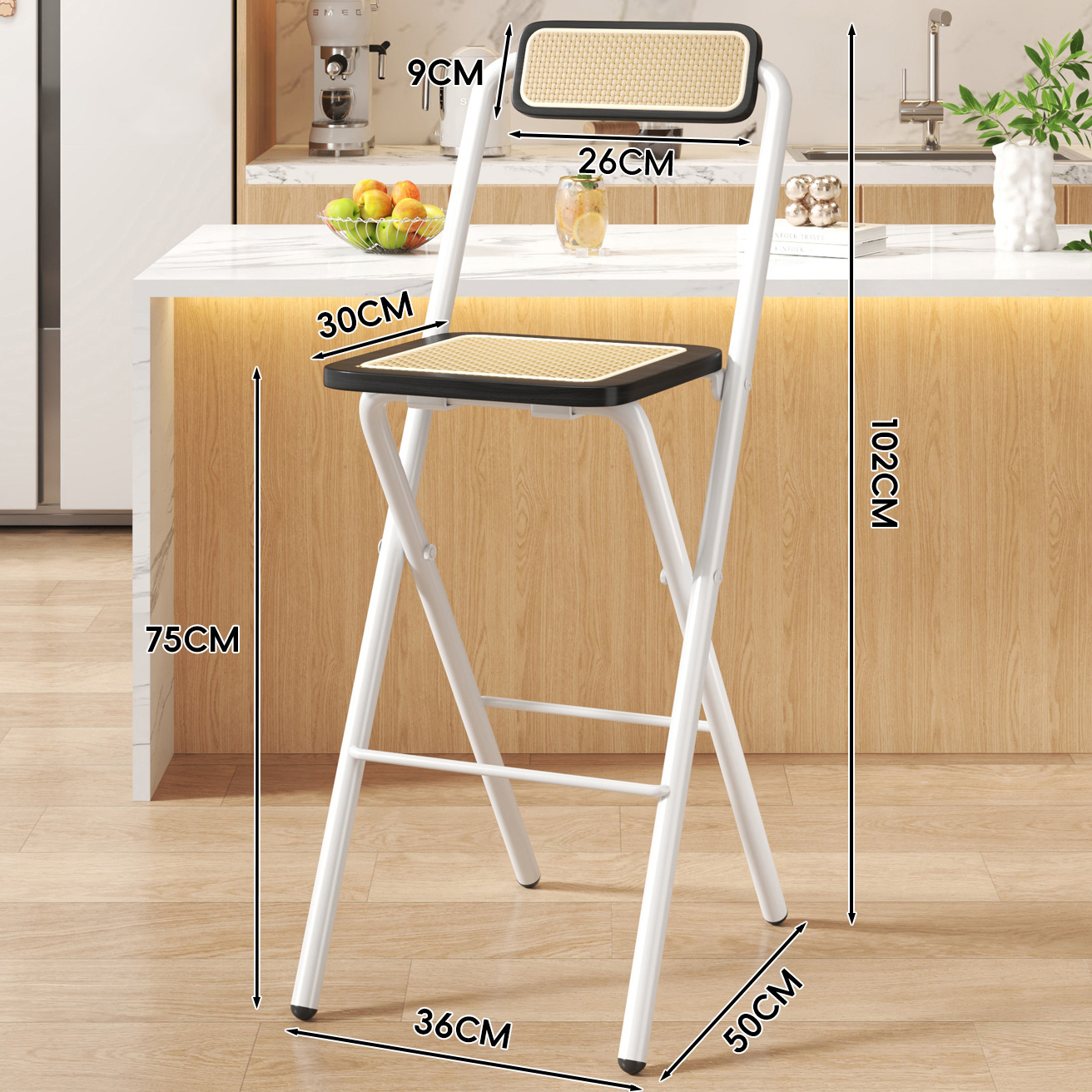 Black Wood Grain Square Cushion - Black Wood Grain Back - 75CM White Legs