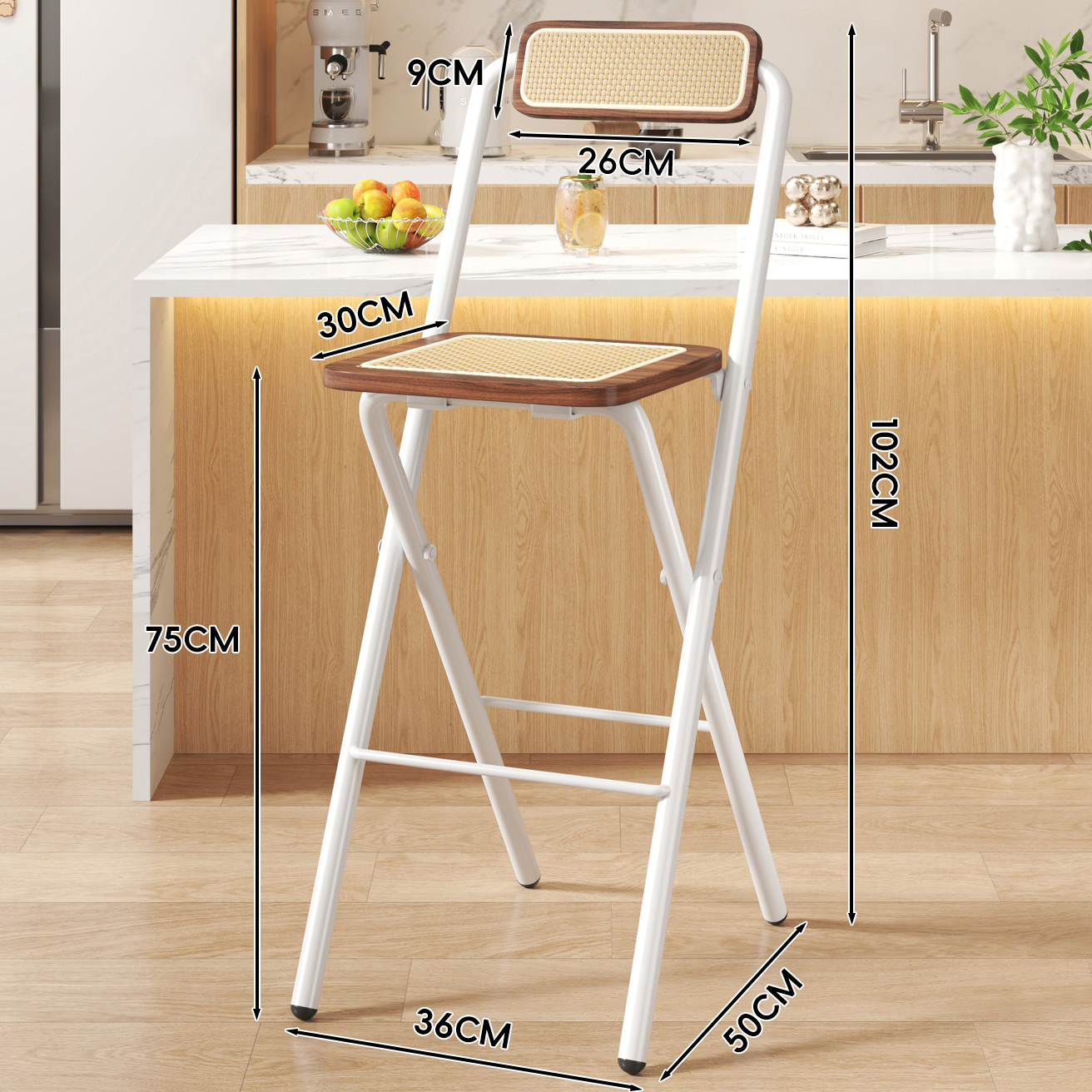 Walnut Color Square Cushion - Walnut Back - 75CM White Legs