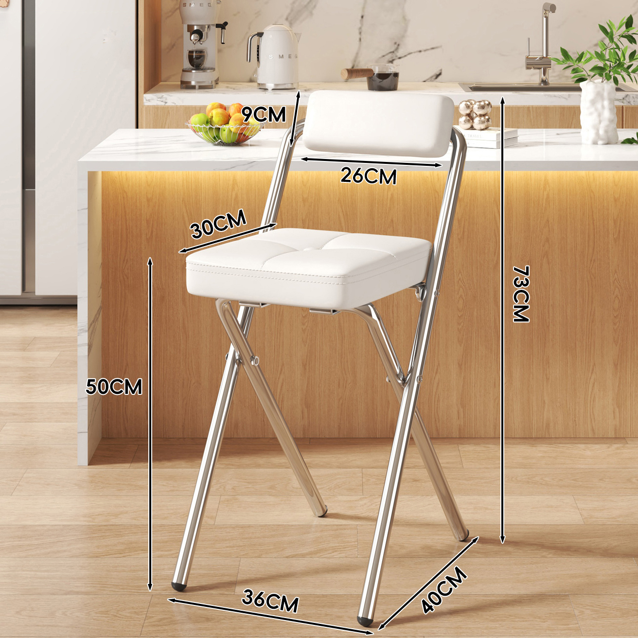 White Button Square Cushion - White Soft Upholstered Back - 50CM Electroplated Legs