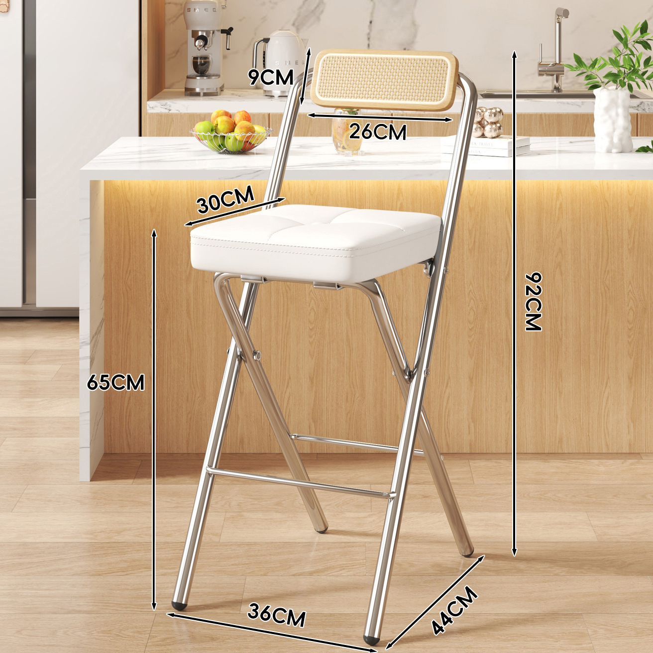 Bailako Square Cushion - Natural Wood Color Back - 65CM Electroplated Legs