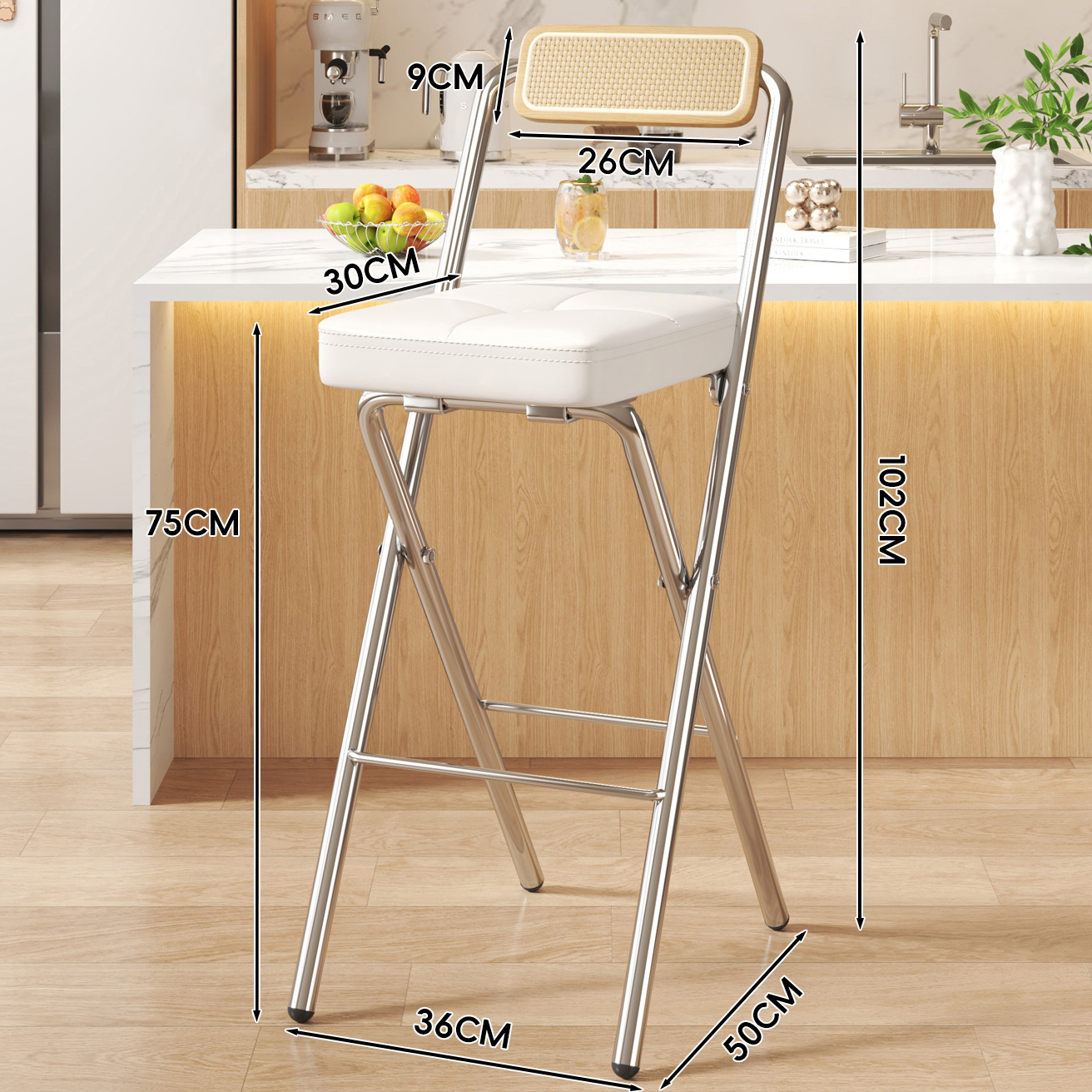 Bailako Square Cushion - Natural Wood Color Back - 75CM Electroplated Legs
