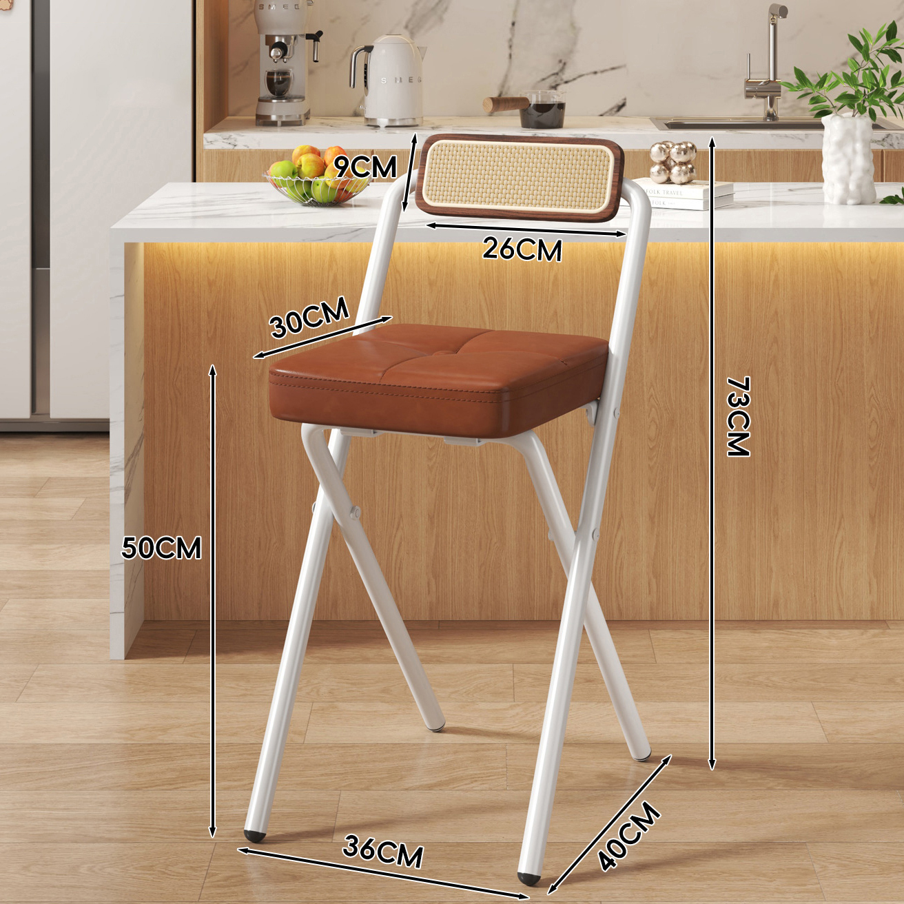 Brown Buckle Square Cushion - Walnut Back - 50CM White Legs