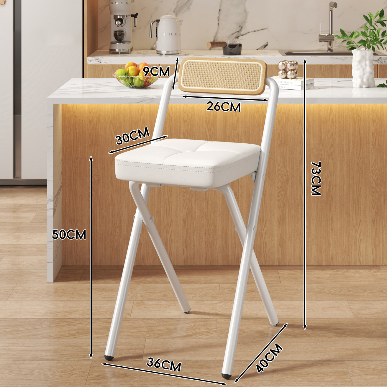 Bailaku Square Cushion - Natural Wood Back - 50CM White Legs