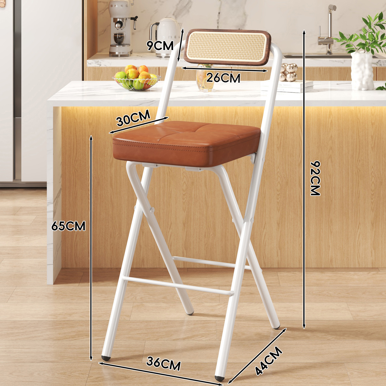 Brown Buckle Square Cushion - Walnut Back - 65CM White Legs