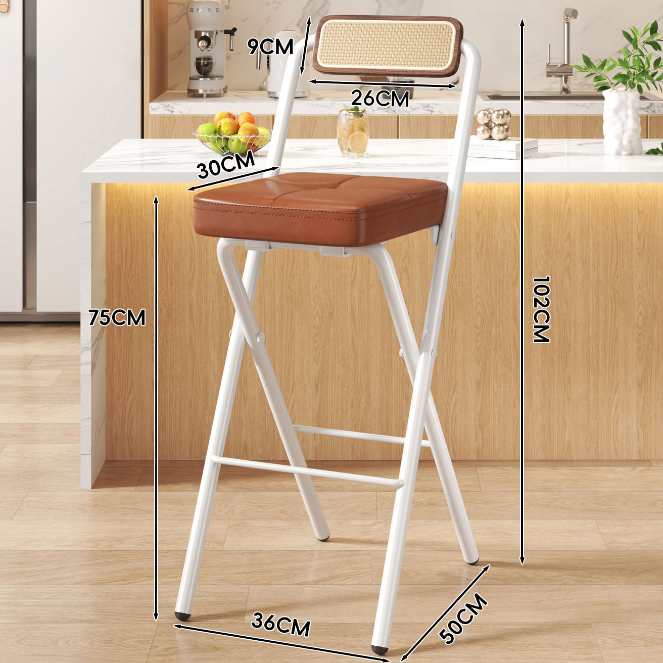 Brown Buckle Square Cushion - Walnut Back - 75CM White Legs