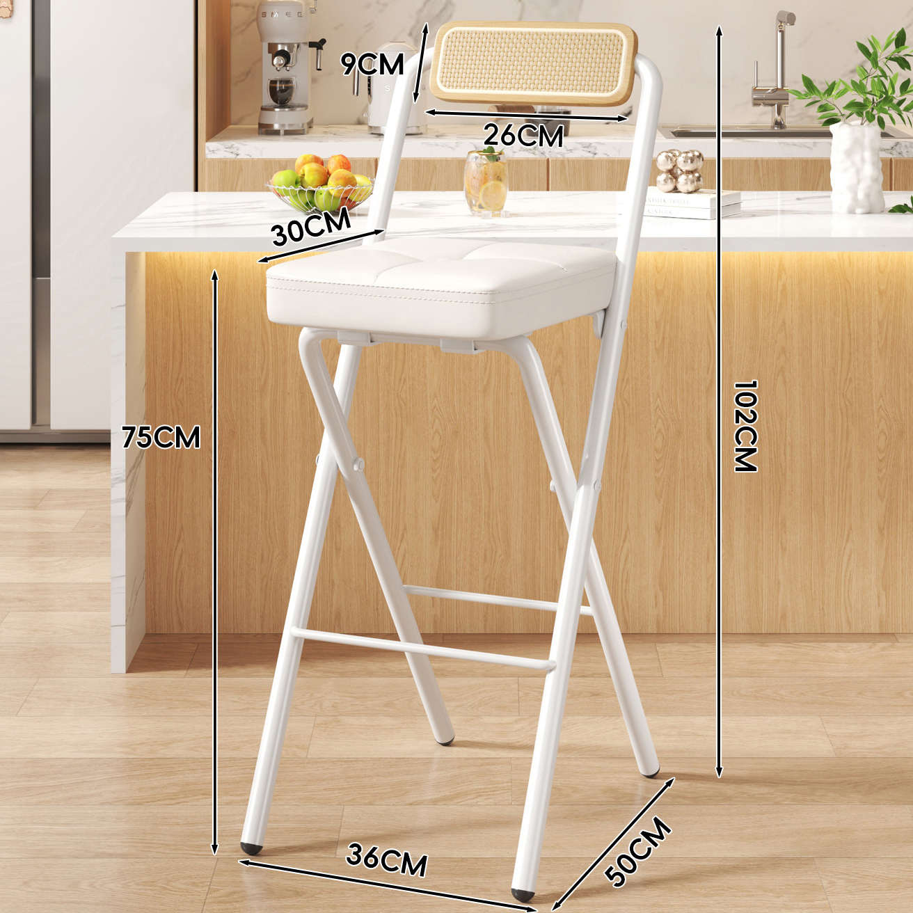 Bailakou Square Cushion - Natural Wood Back - 75CM White Legs