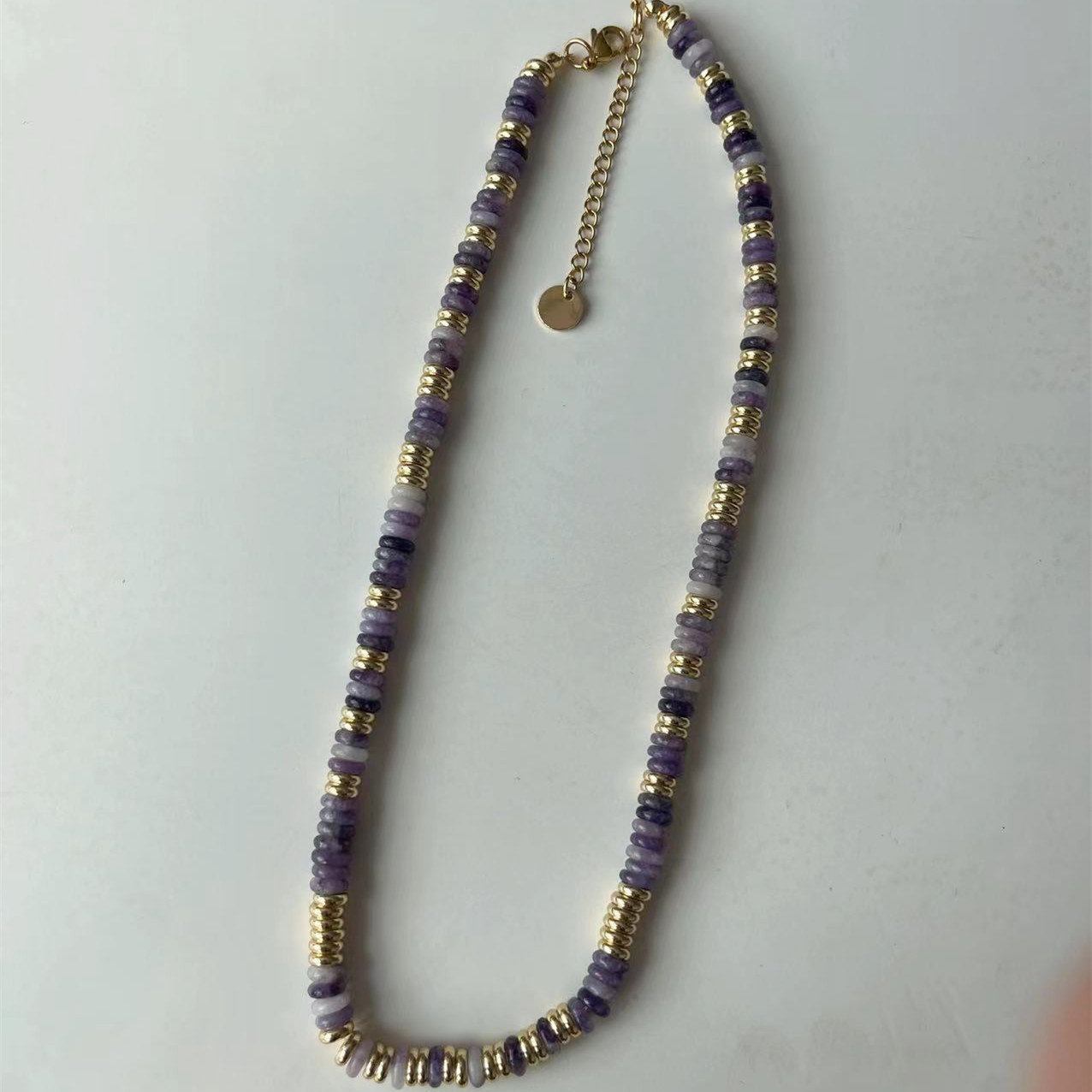 7 Purple Jade Frisbee Necklace