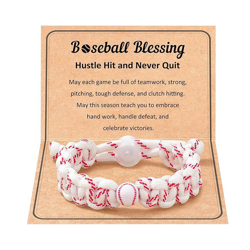 9:Red and white rope baseball bracelet   card