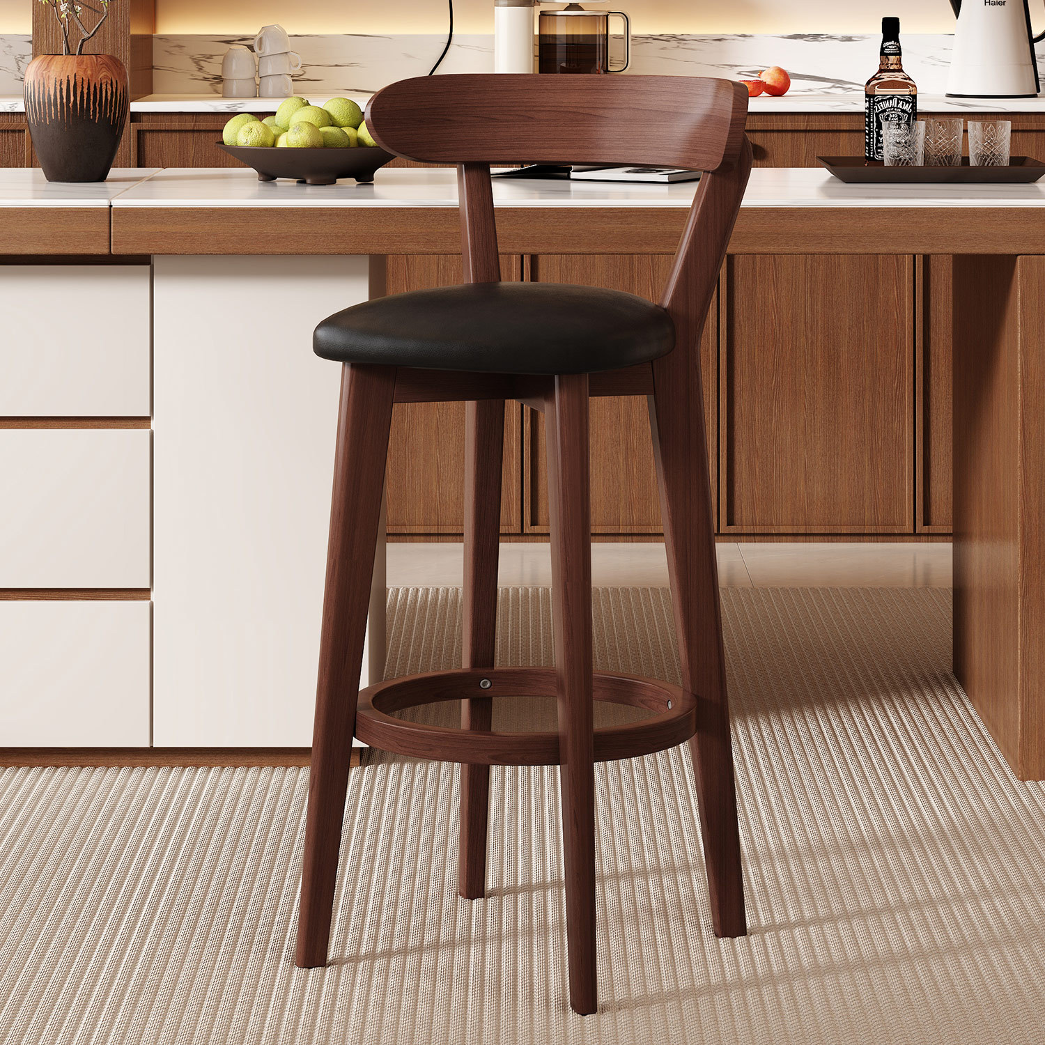 Black leather brown wood frame