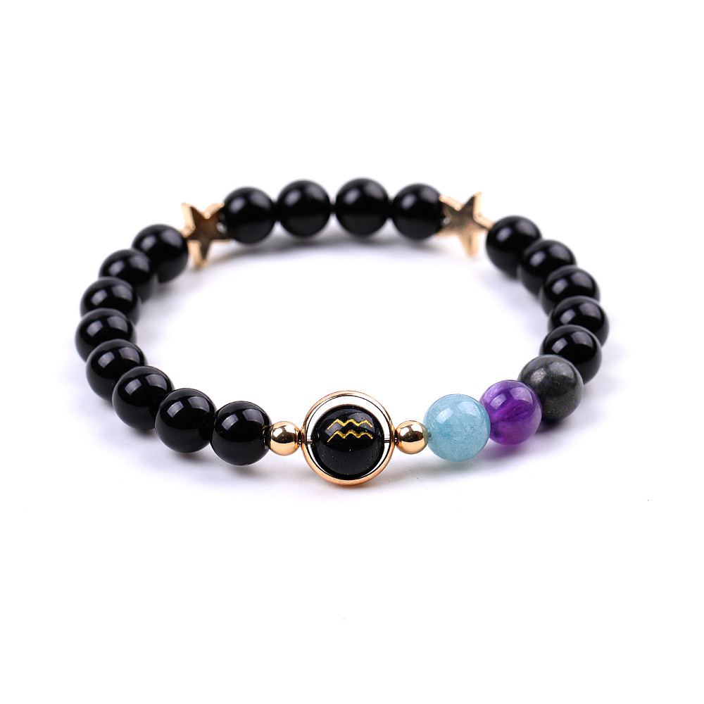1:XH041A01 Aquarius 3 Stones Mix and Match Golden Circle Stars Bright Blackstone Bracelet