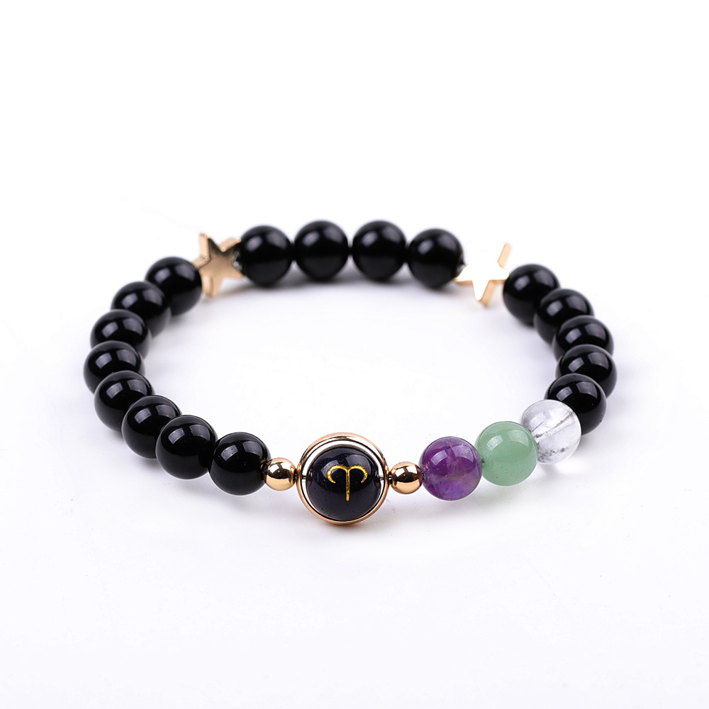 3:XH041A03 Aries 3 Stones Mix and Match Golden Circle Stars Bright Blackstone Bracelet