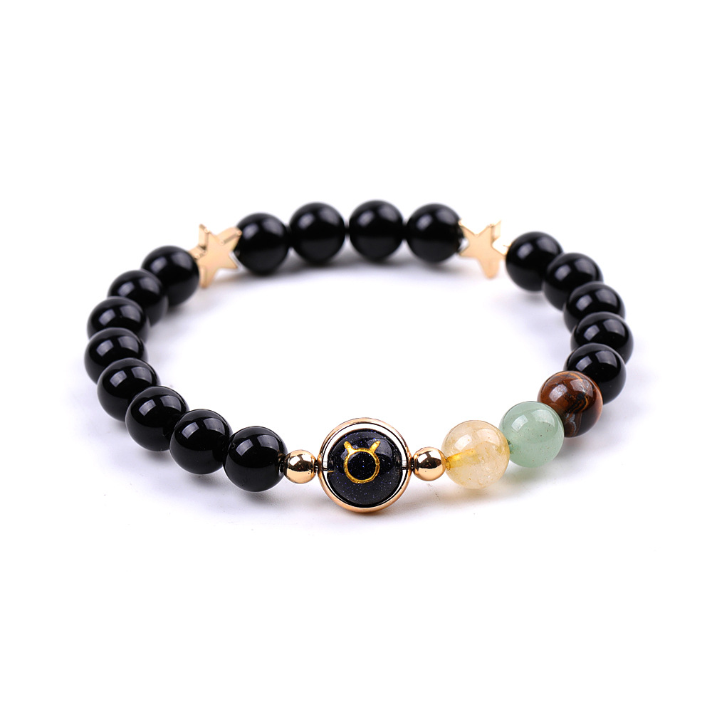 4:XH041A04 Taurus 3 Stones Mix and Match Golden Circle Stars Bright Blackstone Bracelet
