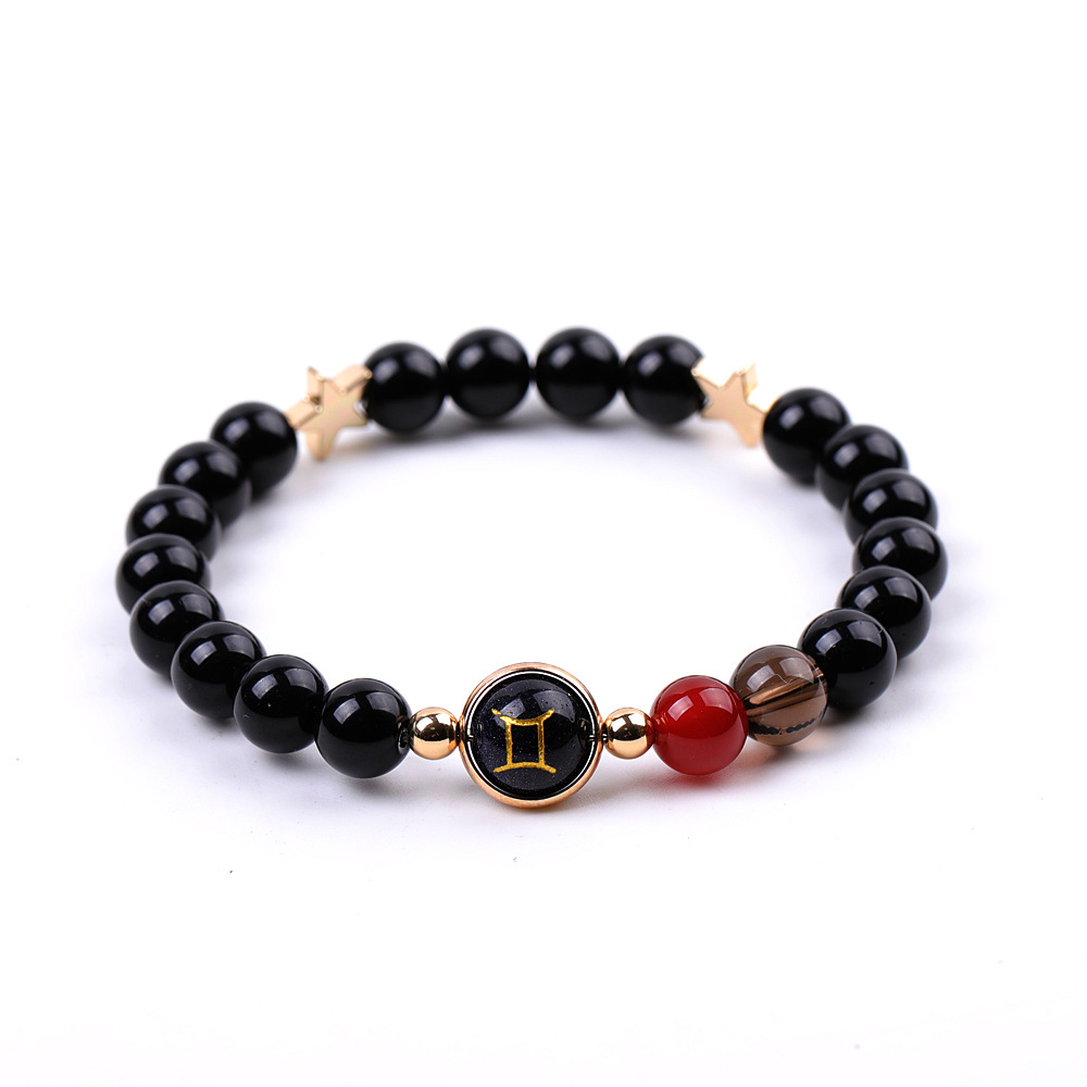 5:XH041A05 Gemini 3 Stones Mix and Match Golden Circle Stars Bright Blackstone Bracelet
