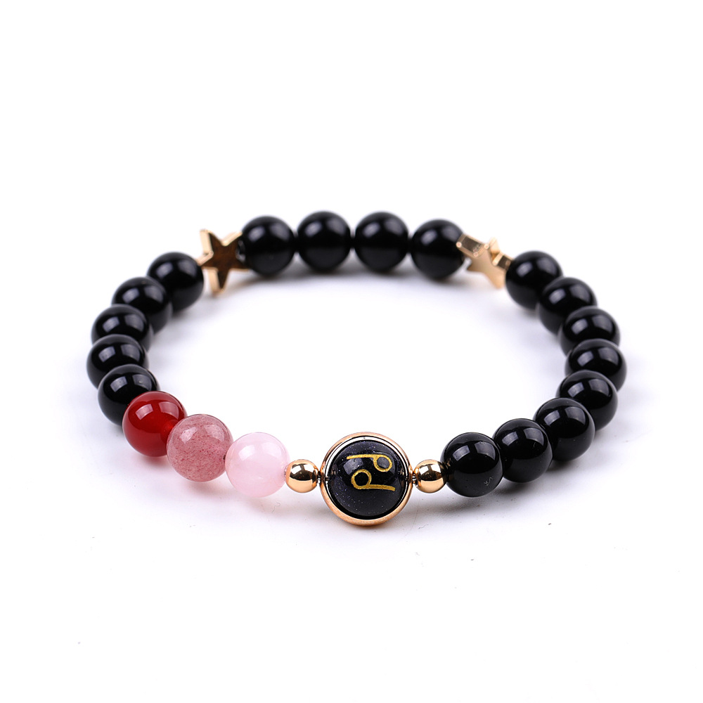 6:XH041A06 Cancer 3 Stones Mix and Match Golden Circle Stars Bright Blackstone Bracelet