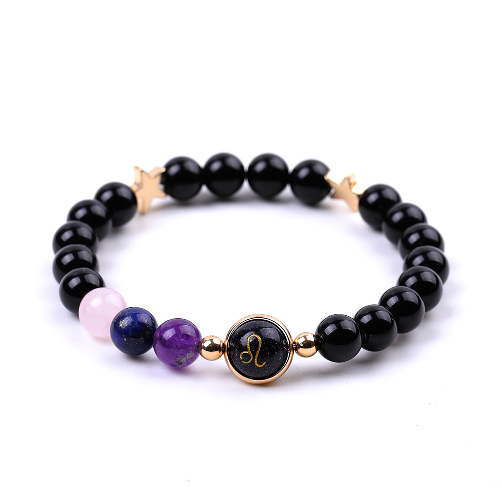7:XH041A07 Leo 3 Stones Mix and Match Golden Circle Stars Bright Blackstone Bracelet