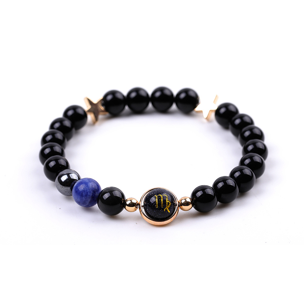 8:XH041A08 Virgo 3 Stones Mix and Match Golden Circle Stars Bright Blackstone Bracelet