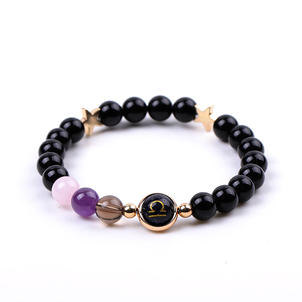 9:XH041A09 Libra 3 Stones Mix and Match Golden Circle Stars Bright Blackstone Bracelet