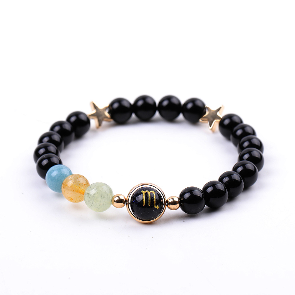 10:XH041A10 Scorpio 3 Stones Mix and Match Golden Circle Stars Bright Blackstone Bracelet