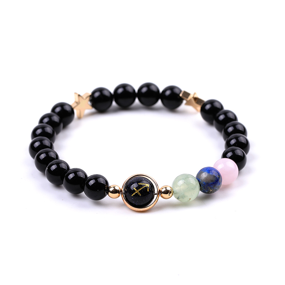 11:XH041A11 Sagittarius 3 Stones Mix and Match Golden Circle Stars Bright Blackstone Bracelet
