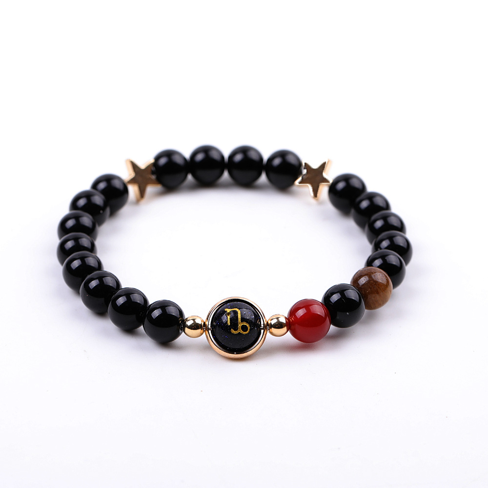 12:XH041A12 Capricorn 3 Stones Mix and Match Golden Circle Stars Bright Blackstone Bracelet